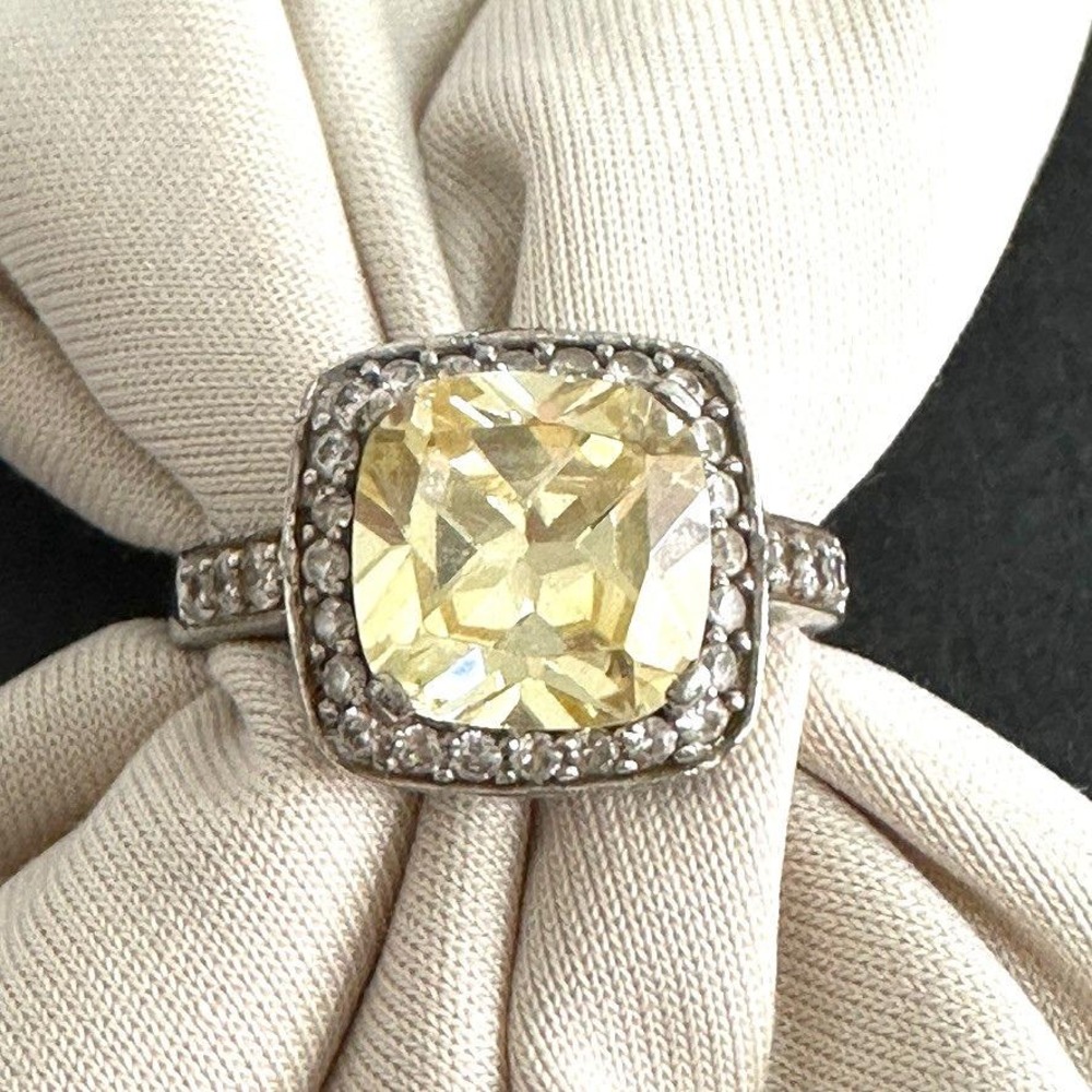 Custom .925 Sterling Silver Yellow Stone Halo Cocktail Ring Sz 9